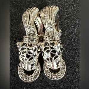 Vintage Tiger Themed Silver Toned Clip Earrings.